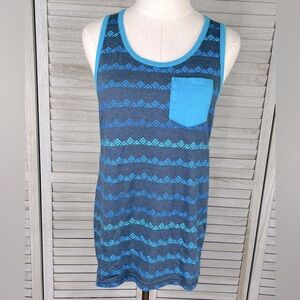 DISTORTION Men's Pocket Tank Top Navy/Multi Print-Medium